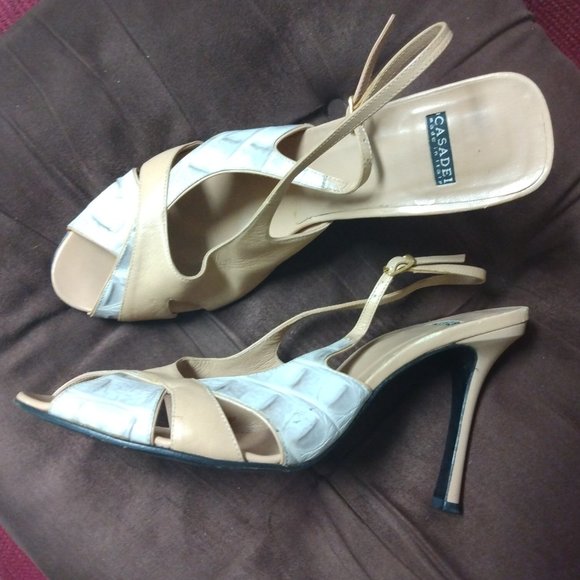❤️CASADEI CROC LEATHER STRAPPY ANKLE SLINGBACK STILETTO PUMPS SHOES 9.5 M Italy - Picture 1 of 5